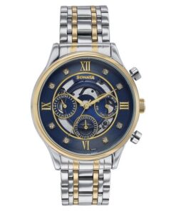 Blue Dial Multi-Feature Watch for Men Steel Strap Edition