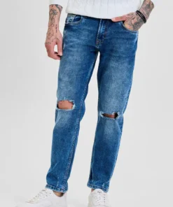 Edgy Blue Skinny Fit Distressed Jeans