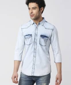 Men’s Full Sleeve Denim Shirt in Icy Blue Wash