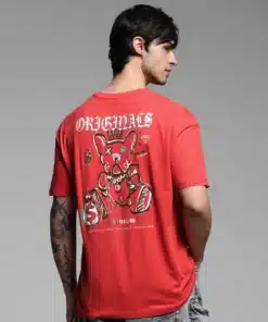 Men’s Casual Oversized T-Shirt Red with Graphic