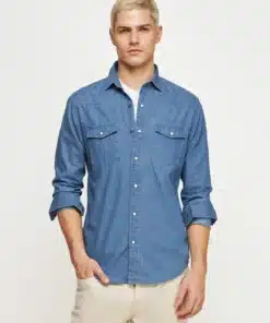Lightweight Silky Denim Shirt with Chest Pockets