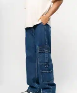 Utility Style Dense Blue Men's Cargo Jeans