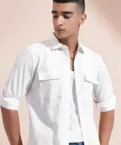 White Textured Regular Fit Casual Shirt