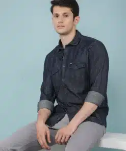 Navy Blue Shirt Made from 100 Percent Cotton Denim