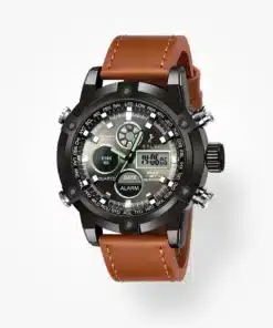 Classic Leather Strap Men’s Watch with Night Glow and Water Resistance