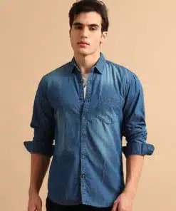 Men’s Lightly Washed Blue Casual Shirt