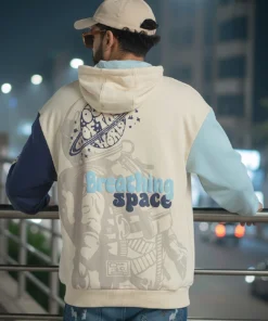 Mens Oversized Hoodie Beige Breathing Space Design