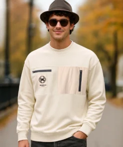 Mens Beige Graphic Printed Oversized Sweatshirt Crafted for Effortless Everyday Style with a Trendy Edge