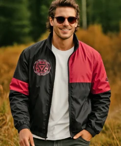 Black & Bold Red Color Block Oversized Windcheater Jacket