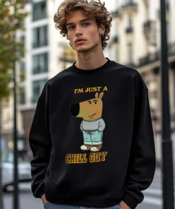 Black Chill Guy Graphic Printed Oversized Sweatshirt for Men Designed for a Trendy Casual Look