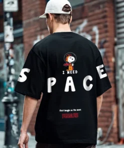 Black Need Space Snoopy Graphic Printed Oversized T-shirt
