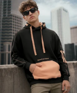 Peach Cobbler and Black Block Hoodie Mens Baggy Fit