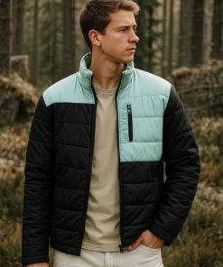 Black & Sage Color Block Oversized Puffer Jacket