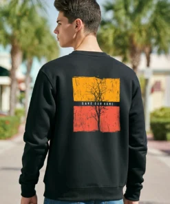 Black Save Our Home Graphic Printed Zipper Sweatshirt for Men with a Modern Casual Appeal