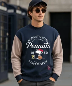 Blue and Brown Typography Oversized Sweatshirt for Men Featuring a Playful Character Inspired Design