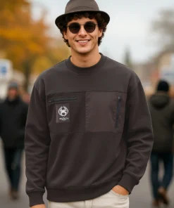 Mens Brown Graphic Printed Oversized Sweatshirt Offering a Modern Streetwear Inspired Appeal