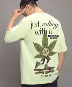 Men's Oversized Fog Green Justrolling Graphic T-Shirt