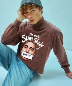 Mens Maroon Real Slim Shady Graphic Printed Oversized Sweatshirt with a Bold Iconic Inspired Style