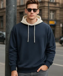 Dual Tone Navy Blue and Beige Baggy Hoodie for Men