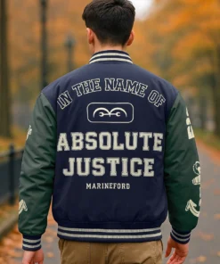 Navy Blue & Green One Piece Graphic Printed Oversized Puffer Jacket