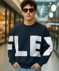 Mens Navy Blue Typography Oversized Sweatshirt Designed for a Modern Casual Look